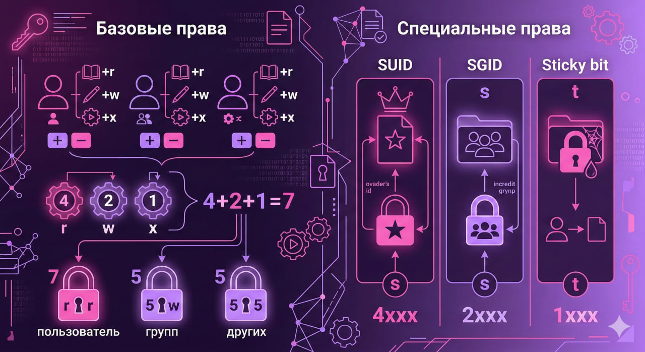Команда chmod в Linux: символьный и числовой формат, SUID, SGID и sticky bit
